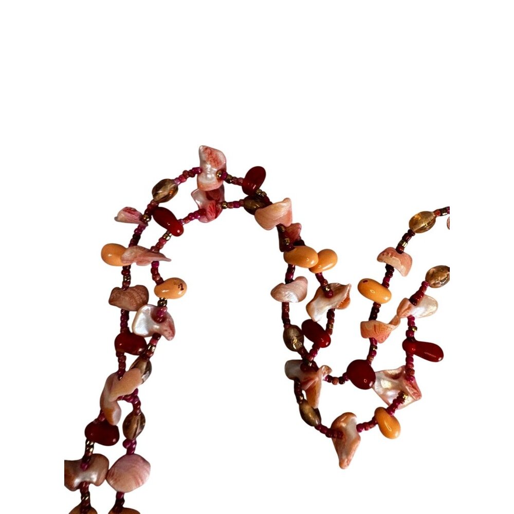 Vintage Hand Strung Shell Carnelian Agate Long Boho Beach Necklace 48 Inch - Picture 4 of 8